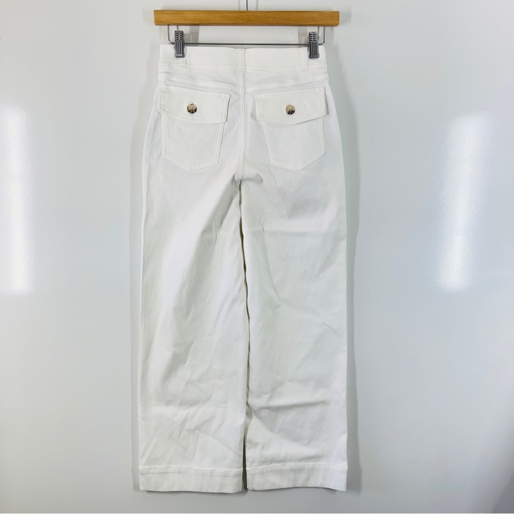 SPANX Women Stretch Twill Cropped Wide Leg Pants White High Rise Pull On Small - Picture 4 of 13